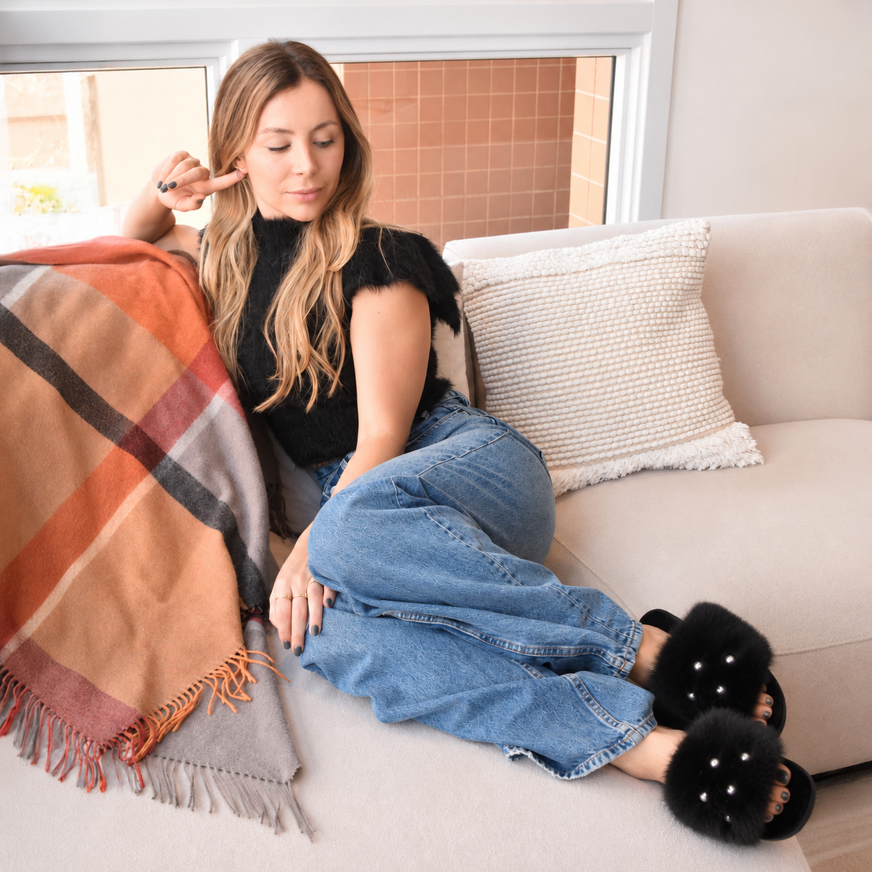 Karol Pearl Plush Slippers