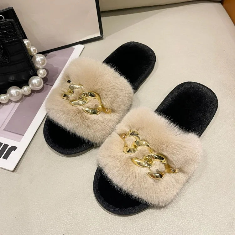 Stefani Gold Chain Slippers