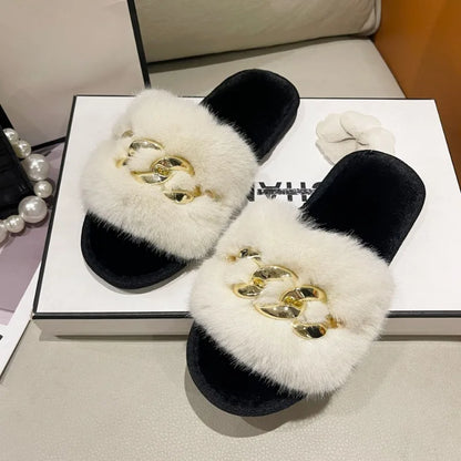 Stefani Gold Chain Slippers