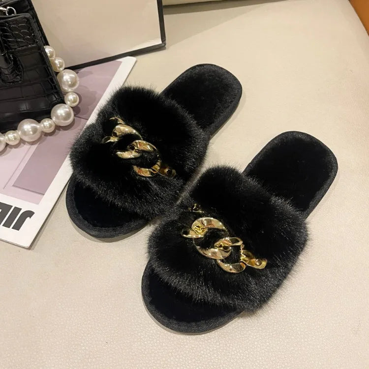 Stefani Gold Chain Slippers