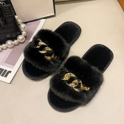 Stefani Gold Chain Slippers
