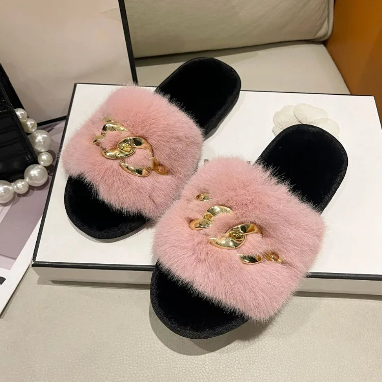 Stefani Gold Chain Slippers