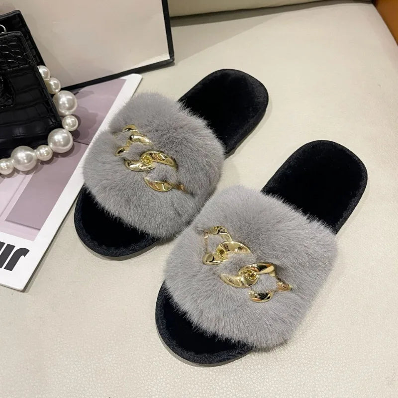 Stefani Gold Chain Slippers