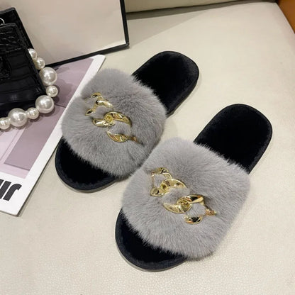 Stefani Gold Chain Slippers
